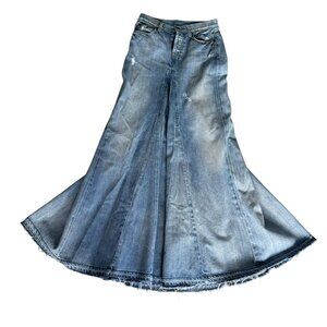 Vintage y2k 7 for all Mankind Blue Distressed Denim Jeans western Maxi Skirt 27